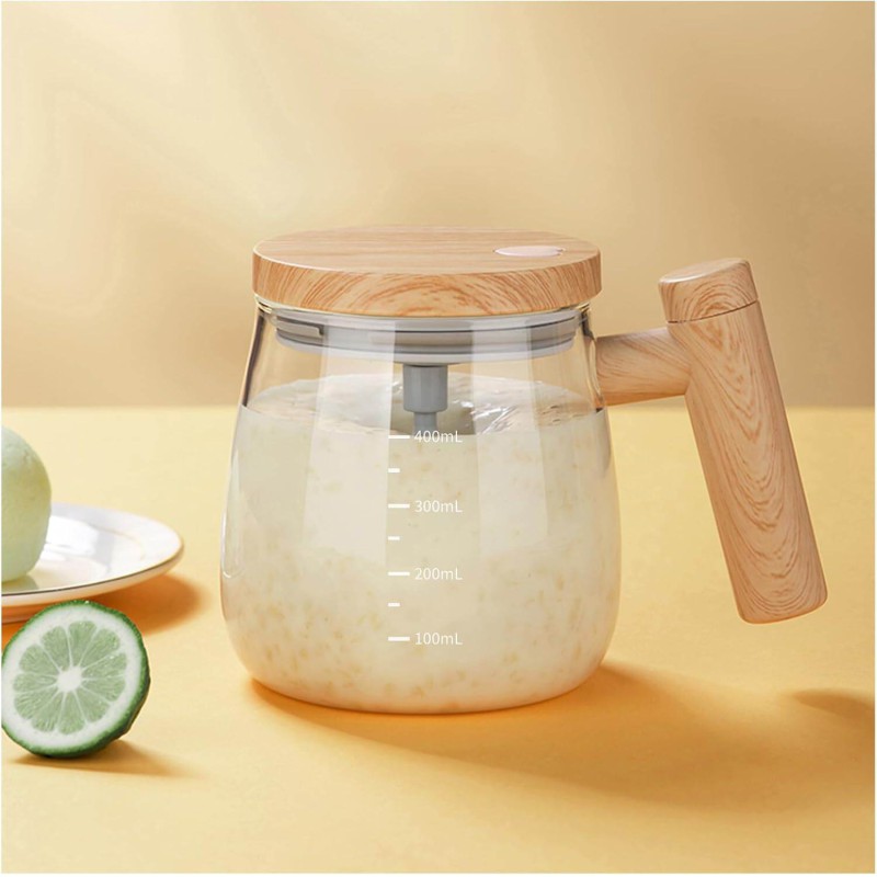 Picture of Electric Self-Stirring Coffee Mug | 400ml Automatic Mixing Glass Cup with Wooden Handle | One-Touch Operation-Multicolor