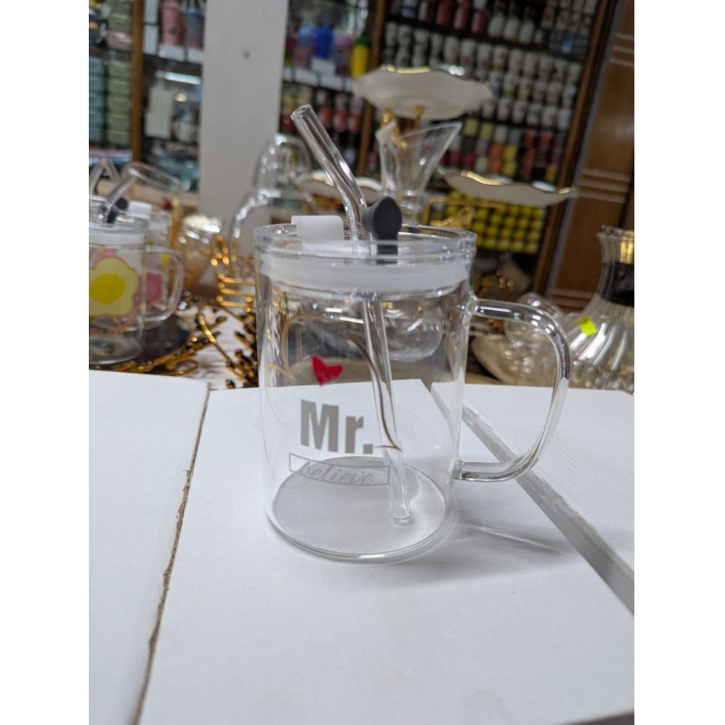 Picture of Premium Aesthetic Clear Glass Pookie Mug with Handle, Leak-Proof Lid, and Reusable Straw - Ideal Square Shape Designer Drinking Glass for Milk, Iced Coffee, Juice, and Tea-Multicolor