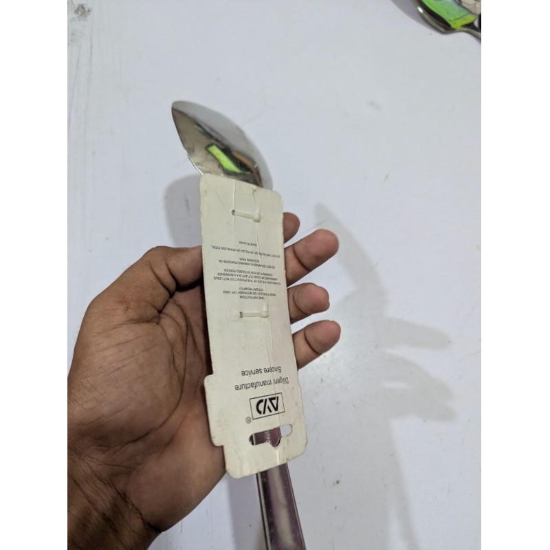 Picture of AYD Stainless Steel Serving Spoon with Elegant Gold Border Handle Mirror Polish Non-Magnetic Curry Rice Utensil-Silver