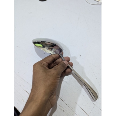 Picture of Stainless Steel Rice Serving Spoon with Large Flat Oval Bowl and Long Ergonomic Teardrop Handle-Silver