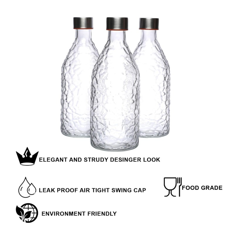 Picture of Buxton 1000ML Clear Hammered Glass Bottle for Water & Milk – Reusable, Durable, Elegant Design for Daily Hydration, Home & Office Use.-Multicolor