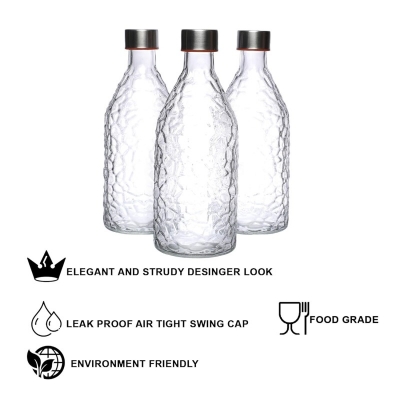 Picture of Buxton 1000ML Clear Hammered Glass Bottle for Water & Milk – Reusable, Durable, Elegant Design for Daily Hydration, Home & Office Use.-Multicolor