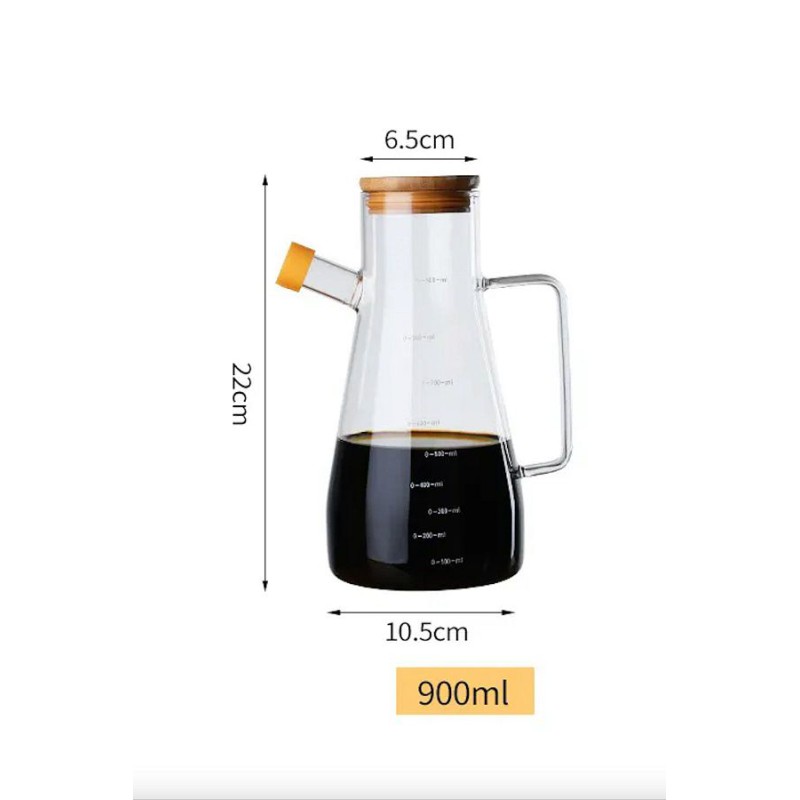 Picture of 1pcs 900 MI Borosilicate Glass Bamboo Vacuum Lid Oil Pot Vinegar bowl-Multicolor