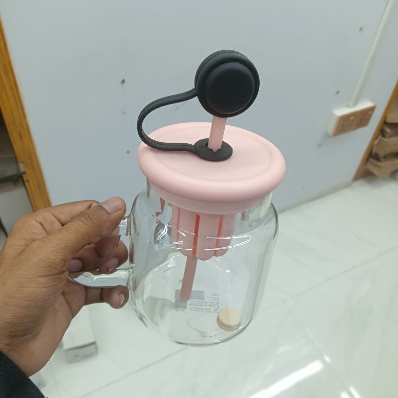 Picture of 1 pcs  Cup with Straw and silicon lid , Cute Printed Design, Food Grade Material, Heat Degree Cup, Separation Tea Filter, Standardization with Handle 950 ml-Multicolor