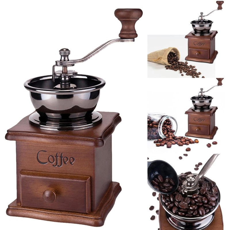 Picture of 1pcs Manual Coffee Bean Spice Nuts Grinder Hand Mill Ceramic Core Antique Style-Multicolor