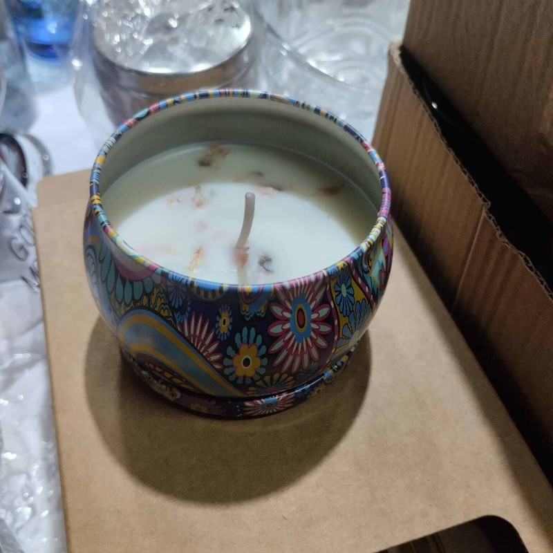 Picture of Scented Candle 1pc Lavender, Rose, Jasmine, Mon Paris Gift Item Natural Soy Wax Home Decoration scented candles with flowers Tin Can Fragrance-Multicolor