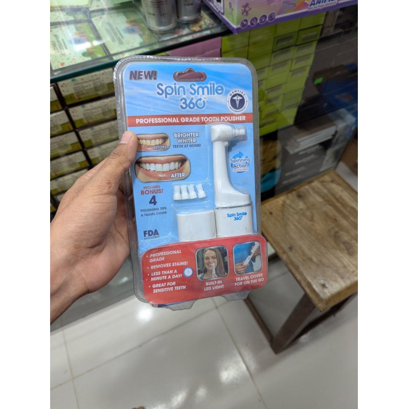 Picture of Professional Grade Spin Smile 360 Home Teeth Polisher Kit: Achieve a Brighter, Whiter Smile by Removing Tough Stains at Home with Built-in LED Light & 4 Polishing Tips-Multicolor