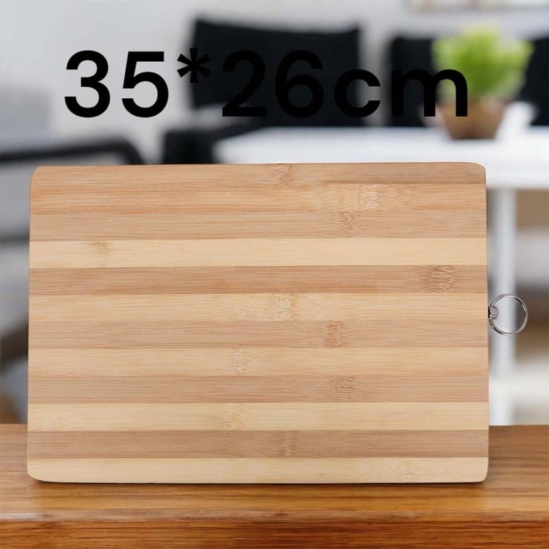 Picture of "35x26x1.8cm Bamboo Chopping Board - Rectangle Shape, Strong and Durable, Perfect for Meat, Vegetables, and Bread, Includes Hook for Easy Storage, Brown"-Brown