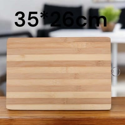 Picture of "35x26x1.8cm Bamboo Chopping Board - Rectangle Shape, Strong and Durable, Perfect for Meat, Vegetables, and Bread, Includes Hook for Easy Storage, Brown"-Brown