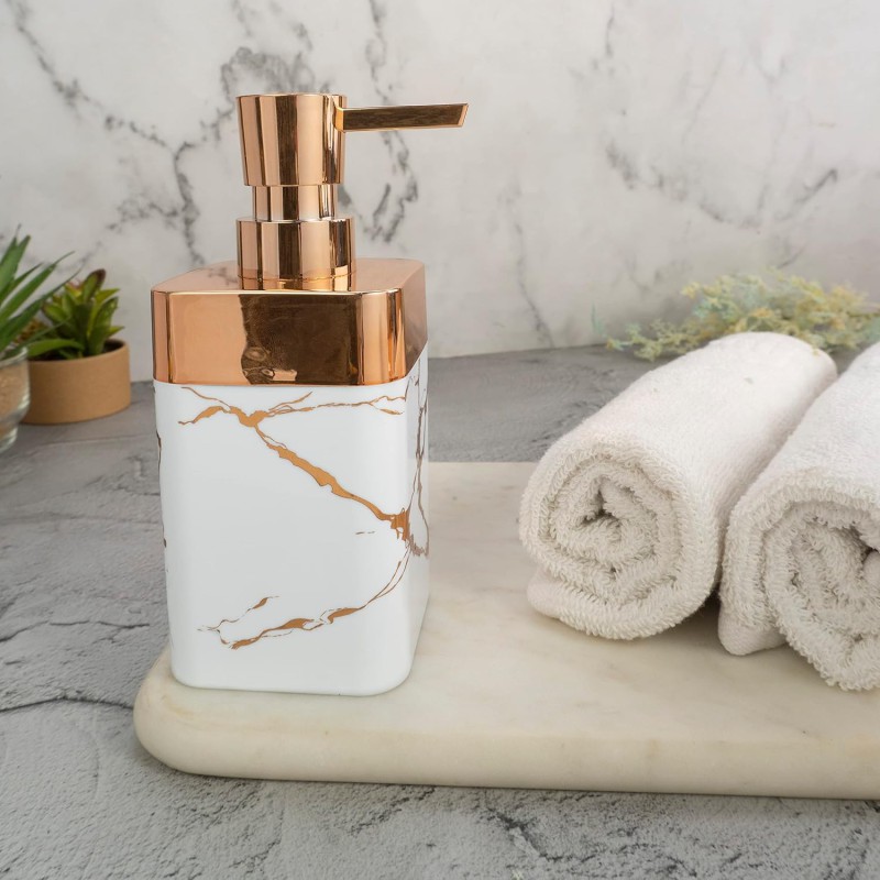 Picture of White Soap Dispenser for Bathroom and Kitchen Decor Rustproof Pump Bottle 12 Ounce Refillable Liquid Dispenser for Soap Lotion Shampoo and Oil-White