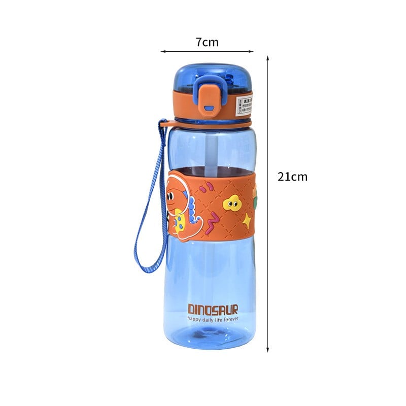 Picture of 600ml Summer Straw Water Cup Cute Cartoon Kids Students Portable Plastic Bottle with Handle Leakproof BPA Free Reusable Drinkware for Boys Girls School Office Outdoor Travel-Multicolor