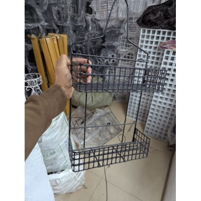 Picture of Modern Black 2-Tier Hanging Shower Caddy Organizer | Rustproof Metal Wire Basket Storage Rack for Bathroom Accessories | No Drilling Shampoo & Soap Holder with Hooks for Loofahs & Razors-Multicolor