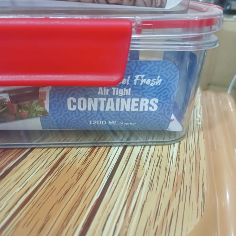 Picture of 3 pcs set 1200ml,800 ml & 300 ml Feel Fresh Rectangular PET Food Container, transparent red color lid-Multicolor