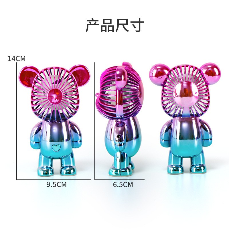 Picture of 1 pcs Hand Held Fan, Portable Cartoon Colorful Bear Shape Battery Operated Electric Fan, Personal Fan with 3 Adjustment Speeds, USB Rechargeable Fans for Office Bedroom Study Travel-Multicolor