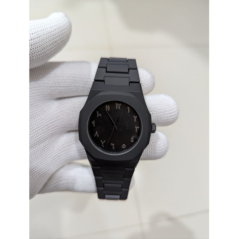 Picture of Buy Men's Matte Black Watch with Arabic Numerals featuring a sleek octagonal case, durable carbon fiber body, and minimalist analog display for a professional yet modern look in any casual setting.-Black