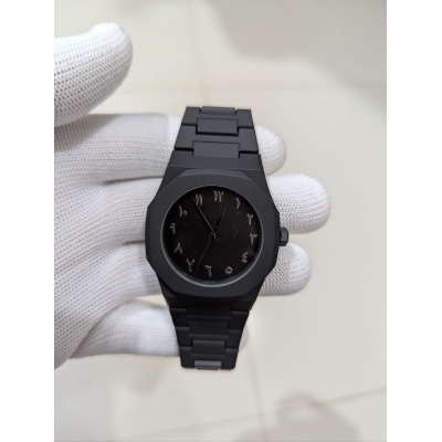 Picture of Buy Men's Matte Black Watch with Arabic Numerals featuring a sleek octagonal case, durable carbon fiber body, and minimalist analog display for a professional yet modern look in any casual setting.-Black