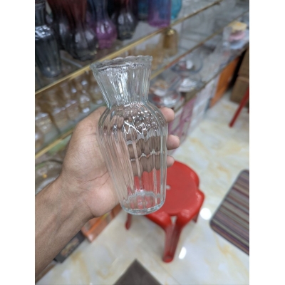 Picture of Elegant Ribbed Glass Flower Vase with Fluted Design for Home Decoration, Modern Clear Bud Vase for Wedding Centerpieces and Tabletop Floral Arrangements, High-Quality Minimalist Han-Multicolor