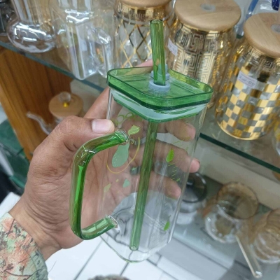 Picture of Eco-Friendly Glass Sipper Tumbler – 400ml Durable Borosilicate Glass with Multi-Color Straw & Lid – Microwave Safe & Scratch Resistant – Reusable Cup for Hot & Cold Drinks – Pack of 1-green