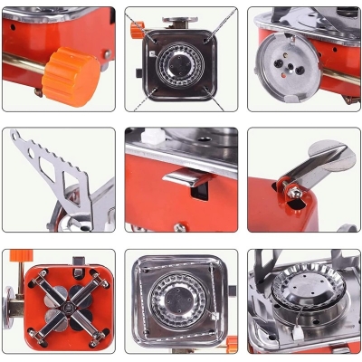 Picture of Portable Gas Stove Square-Shaped Gas Butane Burner Camping Stove Folding Furnace Stove travelling Stainless Steel Cooking Stove with Storage bag, no refill including-Multicolor
