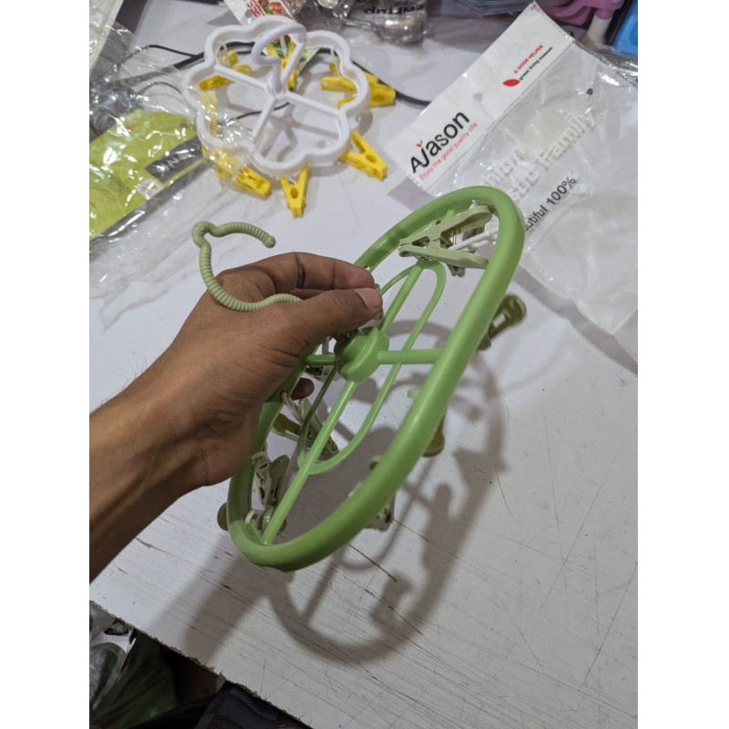 Picture of Multifunctional Plastic Sock Drying Rack Hanger with Multiple Peg Clips | Foldable Windproof Swivel Hook Laundry Airer Organizer for Underwear, Bras, Baby Clothes, Small Items, Towels | Space-Saving Drip Hanger-Multicolor