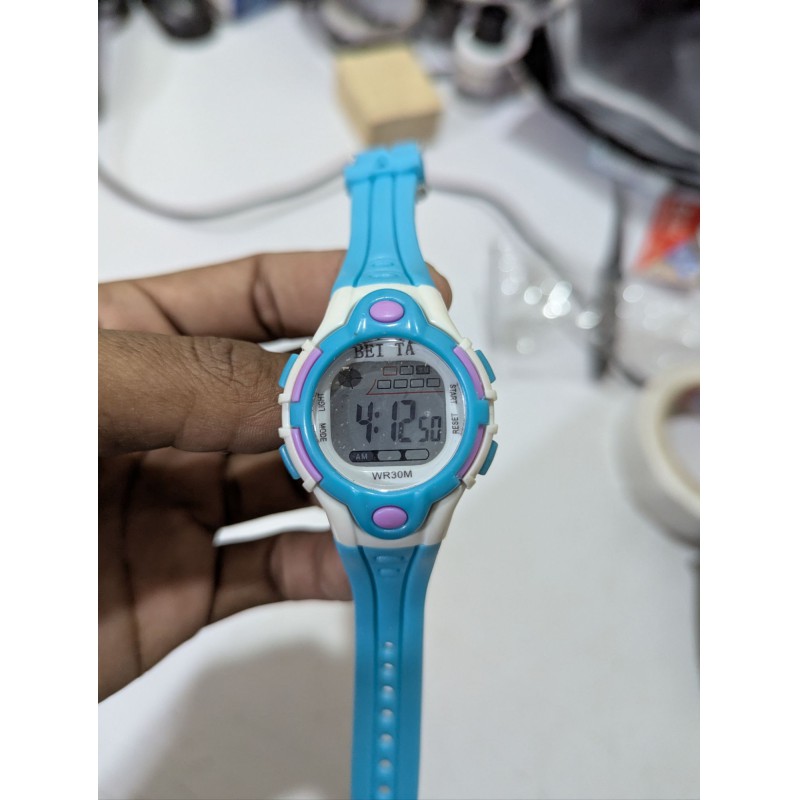 Picture of WR30M Kids Digital Sports Watch Waterproof Blue White Rubber Strap for Boys Girls with LED Backlight Alarm Stopwatch Function Durable Daily Timekeeping Wristwatch Ideal Gift for Active Children Outdoor Sports Use.-Blue