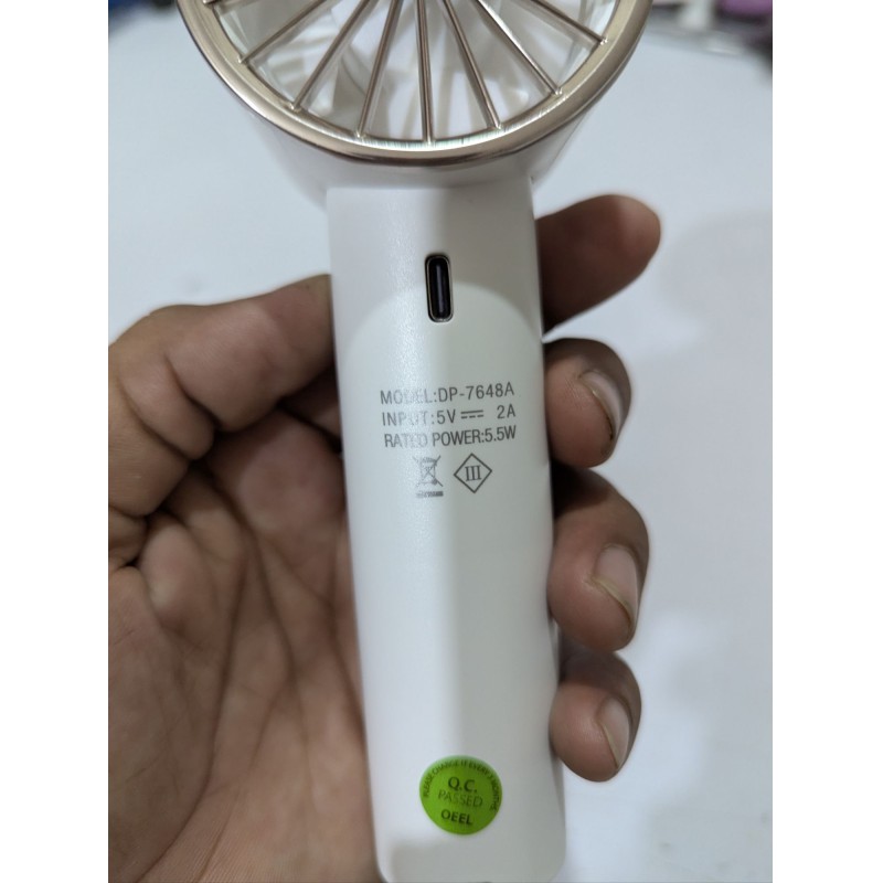 Picture of Duration Power DP-7648A Handheld High-Speed Fan White 2000mAh Rechargeable Battery Portable Cooling Solution for Outdoor Travel Summer Essentials Three Speed Adjustable Turbo Airflow with Type-C Charging Cable and Standing Desktop Base.-Multicolor