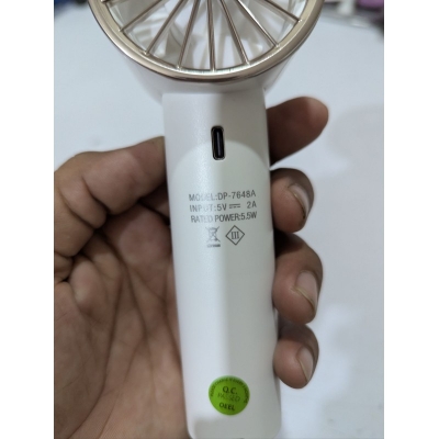 Picture of Duration Power DP-7648A Handheld High-Speed Fan White 2000mAh Rechargeable Battery Portable Cooling Solution for Outdoor Travel Summer Essentials Three Speed Adjustable Turbo Airflow with Type-C Charging Cable and Standing Desktop Base.-Multicolor