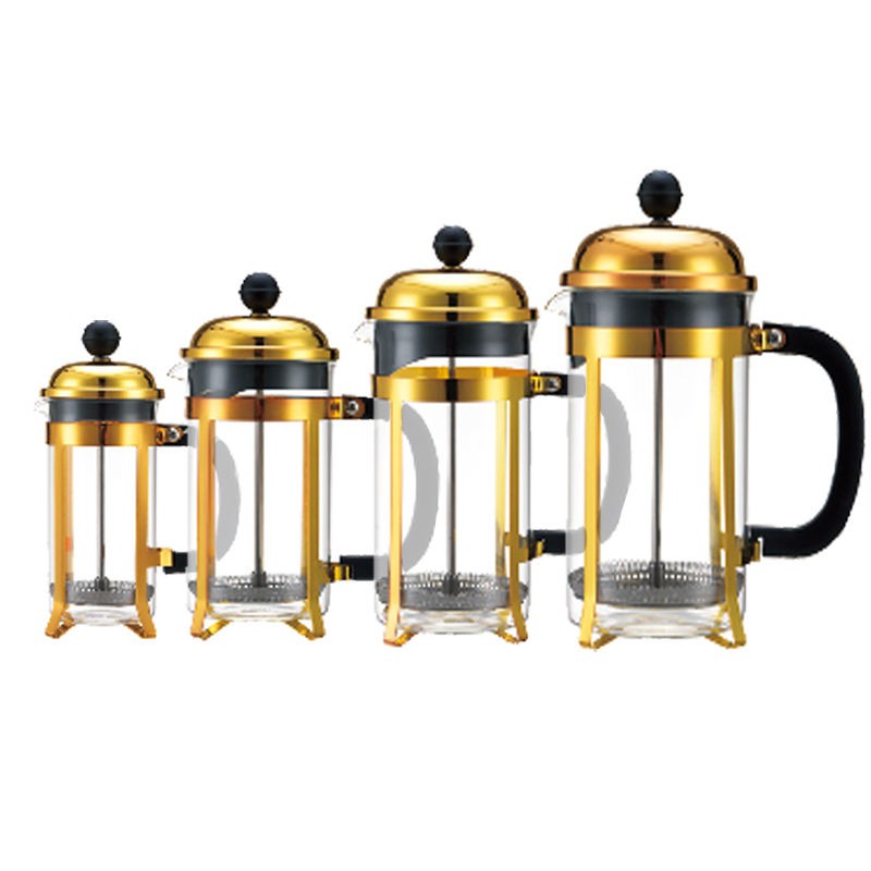 Picture of 350 ml French Press Coffee Maker, Glass Classic Copper Coffee Press, Cold Brew Heat Resistant Thickened Borosilicate Coffee Pot-Multicolor