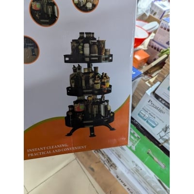 Picture of 3-Tier Rotating Spice Rack Organizer: Height-Adjustable, 360-Degree Revolving Lazy Susan for Kitchen Countertop & Cabinet Storage. Durable Carbon Steel Seasoning Condiment Shelf-Multicolor