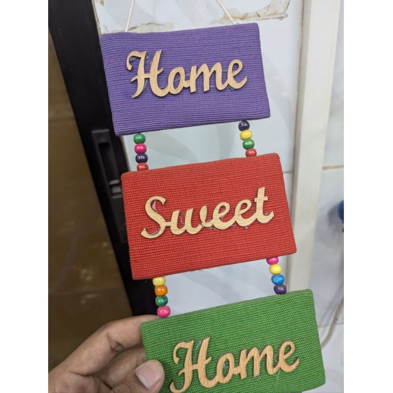 Picture of Handicraft jute material Home Sweet Home wall hanging for living room decoration to make your house look colorful and beautiful with premium quality handmade home decor item for every modern interior.-Multicolor