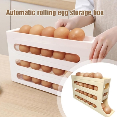 Picture of Four-Layer Egg Storage Rack, Gravity Fed Egg Holder, Refrigerator Egg Storage Box, 4 Tier Rolling Egg Holder Dispenser, Auto Rolling Egg Holder for Fridge, Space Saving Egg Tray-Multicolor