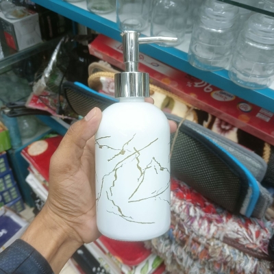 Picture of 1 pcs Glass Soap Dispenser Pump Bottle Press Design Refillable Lotion and Shampoo Container for Bathroom and Kitchen Marble Pattern Hand Soap Dispenser Easy to Fill and Operate 320 ml-Multicolor