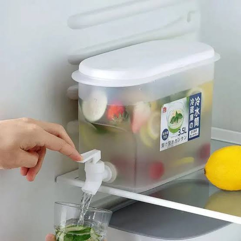 Picture of 3.5L Slim Refrigerator Water Dispenser with Push Tap Faucet, Leakproof Food Grade Plastic Juice Container Jar, Large Capacity Cold Beverage Kettle for Fridge Storage, Ideal for Lemonade, Iced Tea and Infused Water-Multicolor
