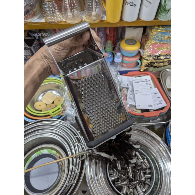 Picture of Premium Cuisinox 4-Sided Stainless Steel Box Grater and Vegetable Slicer with Ergonomic Handle and Non-Slip Base, Perfect Heavy-Duty Multi-Functional Kitchen Tool for Efficiently Shredding Cheese, Carrots, Potatoes, Ginger, and Zesting Citrus.-Silver