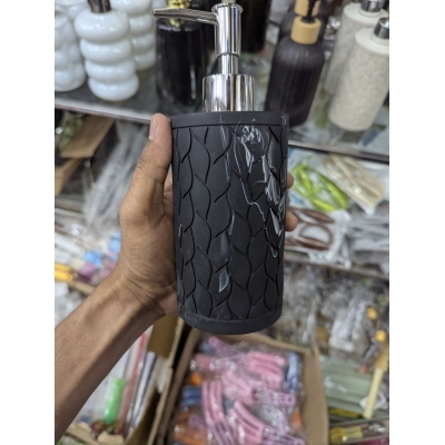 Picture of Premium Brooklyn Matte Black Polyresin Liquid Soap Dispenser with Chrome Pump and Textured Leaf Pattern for Bathroom Countertops, Kitchen Sinks, Hotels, Refillable Hand Wash Bottle, Durable and Stylish Home Decor Accessory-Black