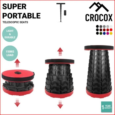 Picture of 1PCS Stretchable Foldable Stool – Adjustable Height Round Plastic Chair, Portable Lightweight Design, 330LB Capacity, Ideal for Home, Camping, Fishing, Outdoor Travel, Black-red