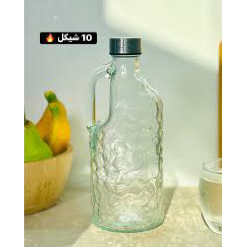 Picture of Convenient 1000ml Hammered Glass Beverage Bottle, Handle Included, Spill-Proof Stainless Steel Screw Lid – Optimal for Juices, Water, Gym & Office Use.-Multicolor