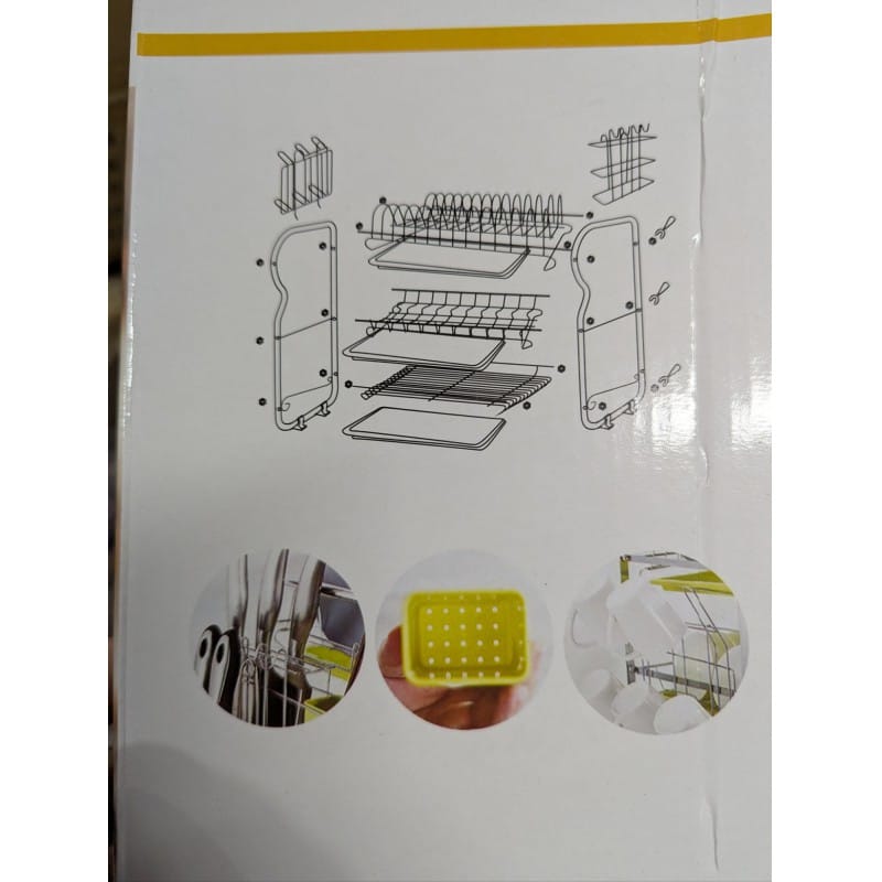 Picture of Premium 3-Tier Stainless Steel Kitchen Dish Drying Rack with Green Drip Trays, Utensil Holder, and Glass Hangers – Heavy Duty, Rust-Proof Tableware Organizer and Space-Saving Countertop Drainer for Bowls, Plates, and Cups-Multicolor