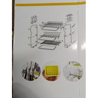 Picture of Premium 3-Tier Stainless Steel Kitchen Dish Drying Rack with Green Drip Trays, Utensil Holder, and Glass Hangers – Heavy Duty, Rust-Proof Tableware Organizer and Space-Saving Countertop Drainer for Bowls, Plates, and Cups-Multicolor