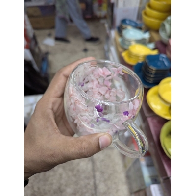 Picture of Dried Flower Double Wall Glass Coffee Mug: Aesthetic Insulated Tea & Espresso Cups with Handle, Heat-Resistant Borosilicate Glassware for Hot & Cold Beverages, Unique Gift for Women & Nature Lovers (300-350ml Capacity)-Multicolor