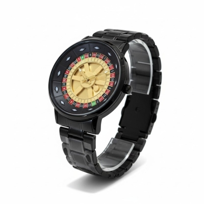 Picture of Premium Men’s Casino Roulette Watch featuring 360 Degree Rotating Dial and Black Stainless Steel Metal Chain Strap Perfect Fashion Accessory for Party Wear Business Casual Events and Unique Stylish Gifting Options for Boys.-Multicolor