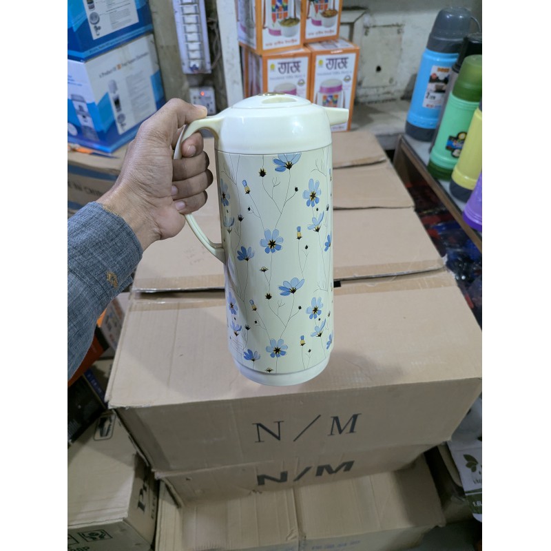Picture of Elegant 1.8L Stainless Steel Vacuum Flask Featuring Beautiful Floral Pattern and Glass Refill Inner Insulation Available in Silver and Black Colors Perfect for Keeping Coffee and Tea Hot for Many Hours.-Multicolor