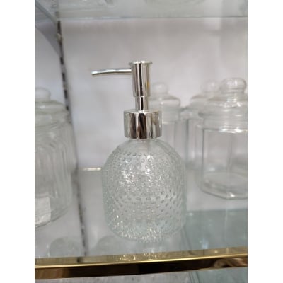 Picture of Glass Soap Dispenser with Rustproof Stainless Steel Pump for Bathroom Kitchen Countertop Decor Refillable Liquid Hand Soap Dispenser Lotion Shampoo Body Wash Bottle Bubble Texture Design-Multicolor