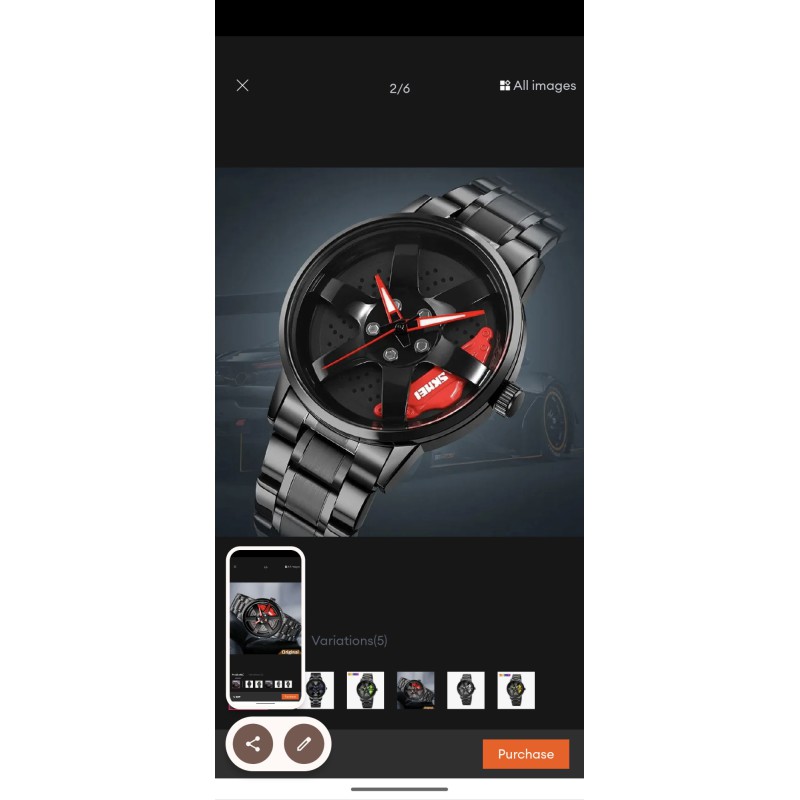 Picture of Exclusive Premium Men Luxury Car Wheel Hub Watch Stainless Steel Quartz Wristwatch Featuring Creative 3D Hollow Rotating Dial Design Waterproof Sports Military Style Perfect For Automotive Enthusiasts And Trendy Fashion Lovers Everywhere.-Black
