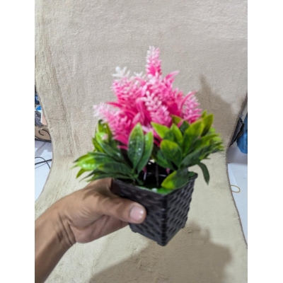 Picture of Realistic Artificial Pink Cone Ginger Bonsai Plant in Decorative Black Pot for Home, Office, and Indoor Tabletop Decor-Multicolor