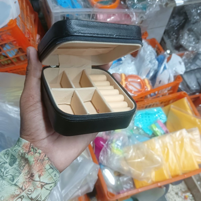 Picture of Travel Jewelry Case With Mirror Necklace Earrings Ring Organizer Display Boxes Pu Leather Zipper Jewelry Storage Box Portable-Multicolor