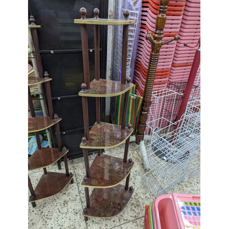 Picture of Premium 5-Layer Partex Corner Shelf for Home Decoration with Golden Border | Buy this stylish wooden floor-standing book shelf and multipurpose corner rack for living room and bedroom storage in Bangladesh.-Multicolor