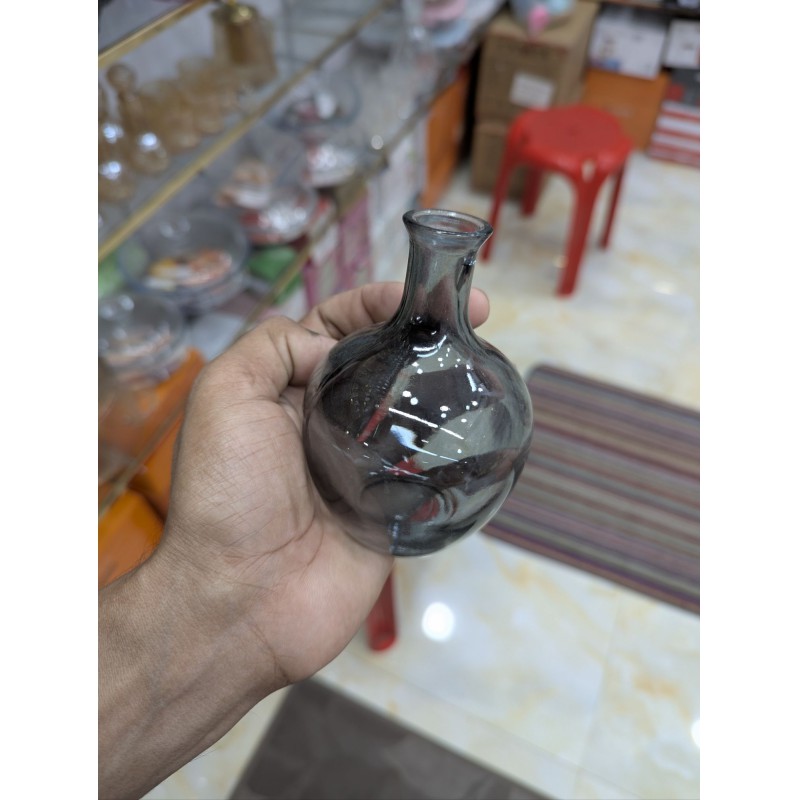 Picture of 6Large Smoke Grey Hand-Blown Glass Balloon Vase, Elegant Round Big Belly Decorative Bud Bottle with Slender Narrow Neck for Single Stems, Modern Aesthetic Centerpiece for Minimalist Living Room Home Decor Accent bla6-Multicolor
