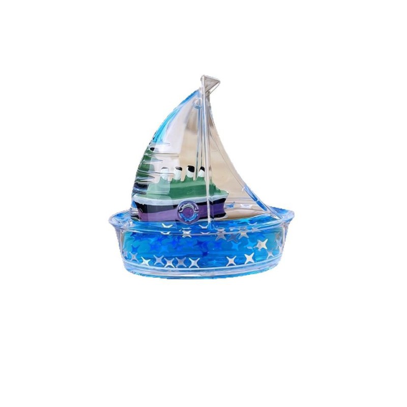 Picture of 1 pcs Acrylic Sailboat Figurine with Star Glitter & Mineral Oil Novel Ocean-Themed Home Decor for Gifts-Multicolor