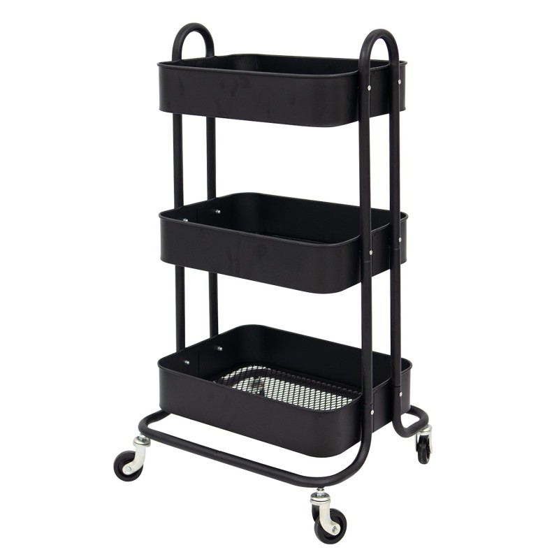 Picture of Heavy Duty Rubbermaid Mobile Storage Organizer 3-Tier Metal Mesh Rolling Utility Trolley Cart With Handle for Kitchen & Bathroom, Black-Black